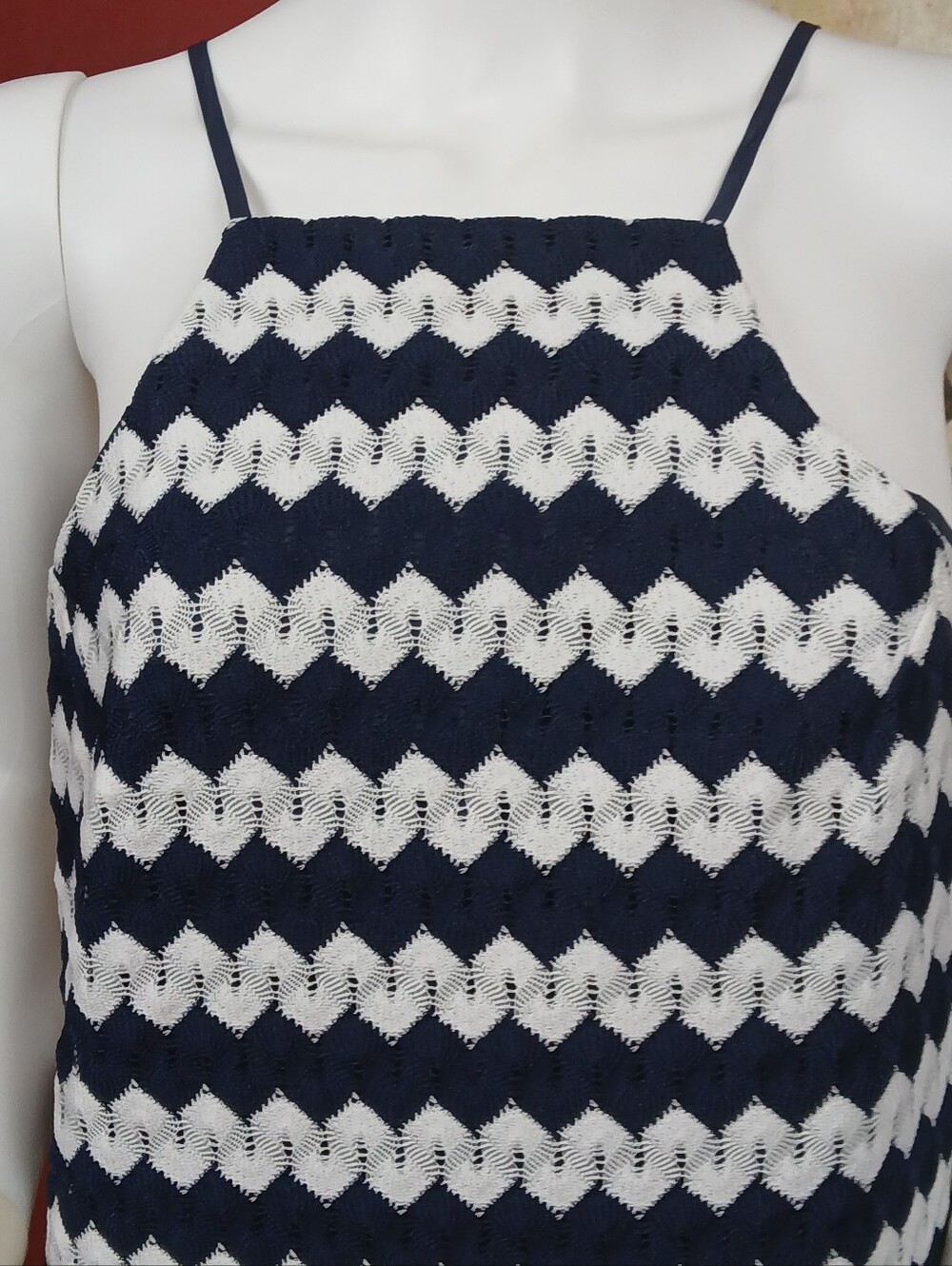 Trina Turk Navy and White Zigzag Strapless Dress